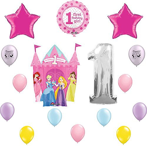 Decor Birthday First 1 Set Backdrop For Girl Banner Balloons Decorations 1st Disney Princess Party Supplies